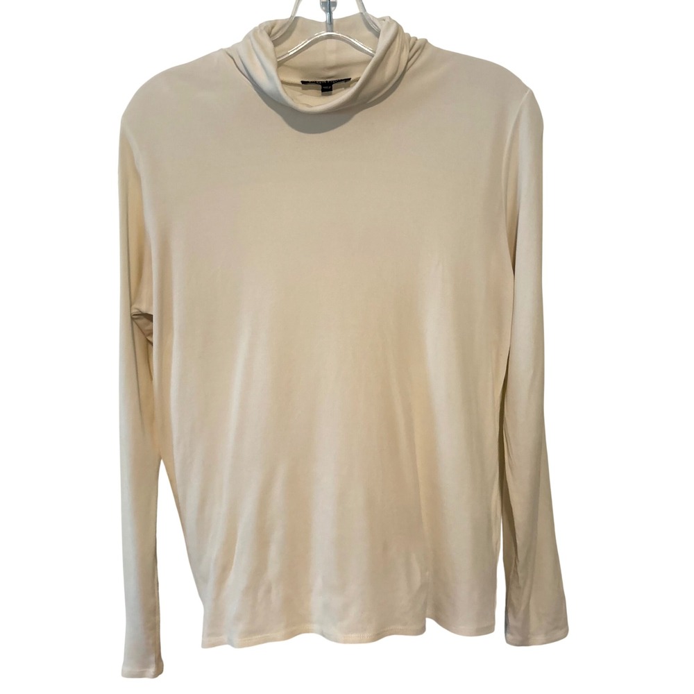 Eileen Fisher Women's Cream 100% Silk Long Sleeved Turtleneck Blouse in Size M